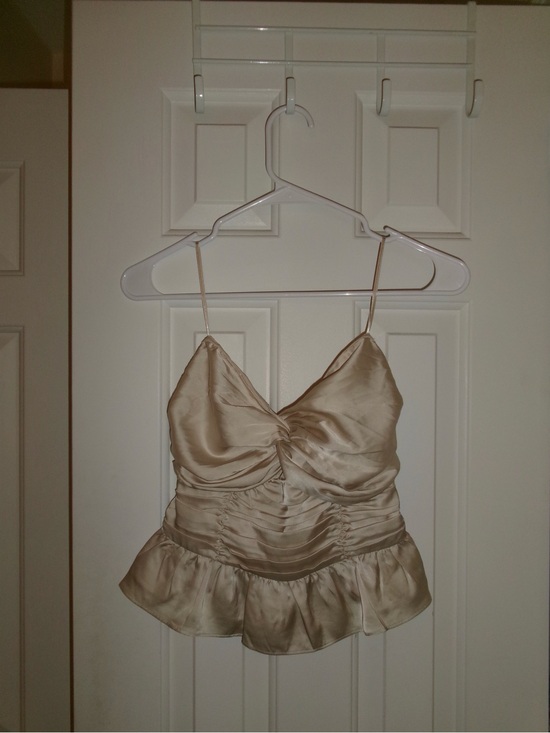 Express Tops - Express Champagne Satin Ruched Peplum Crop Top